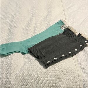 Cozy Knit Leg Warmers and boot socks - Gray and Teal